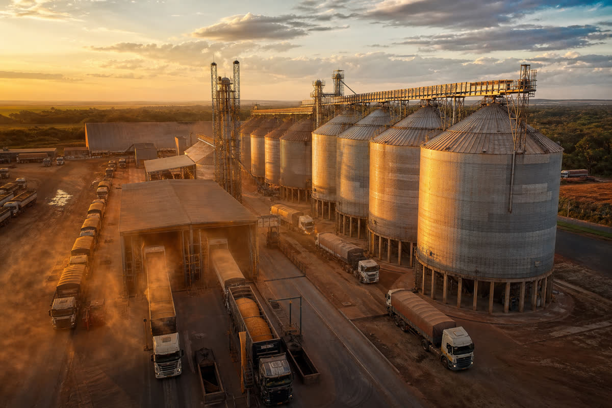 Silos de soja e estrutura portuaria para exportacao no Brasil