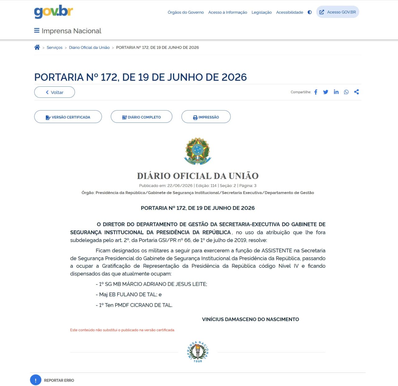 Segurança Presidencial nas mãos de "Fulano" e "Cicrano"? O retrato de um descuido oficial