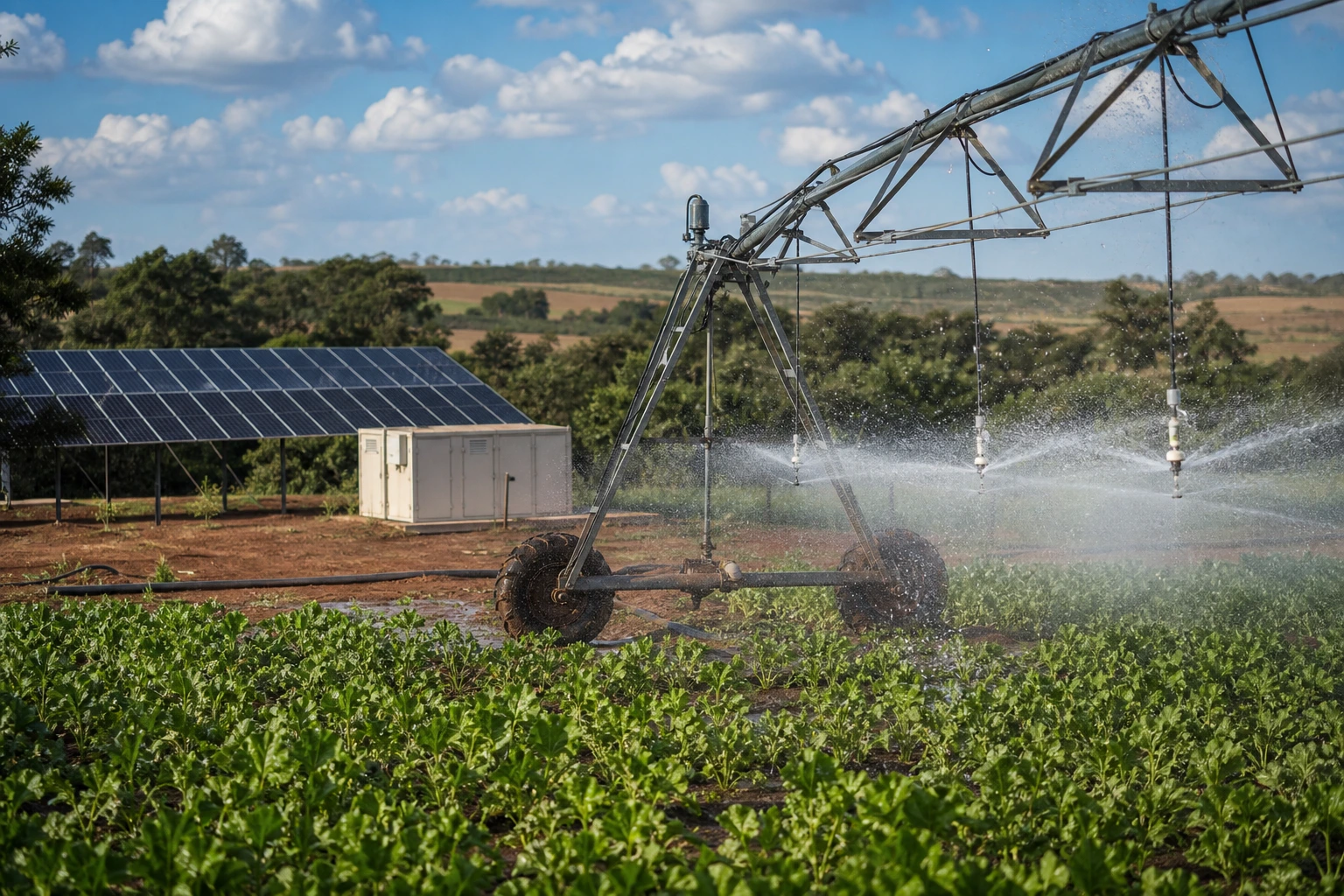 Painéis solares com baterias em propriedade rural
