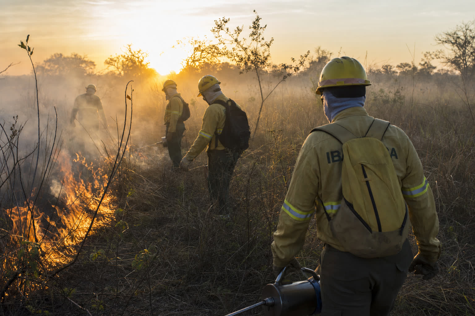 Equipe de brigadistas realiza manejo integrado do fogo no Pantanal com queima prescrita